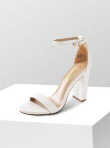 Women Elegant High Heel Sandals Chunky Block Dressy Pump Sandals Ankle Strap Open Toe Classic Heeled Sandals, For Casual And Formal Wear, For Party, Wedding, Prom Valentines - 白色 - 查看 8
