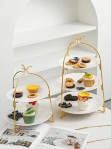 1入現代輕奢風2層陶瓷蛋糕盤,歐式折疊水果盤適用於派對點心,水果,糖果展示 - 白色 - 查看 7