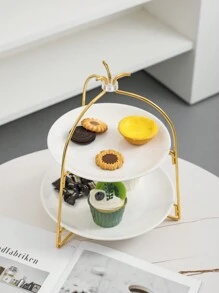 1入現代輕奢風2層陶瓷蛋糕盤,歐式折疊水果盤適用於派對點心,水果,糖果展示 - 白色 - 查看 4