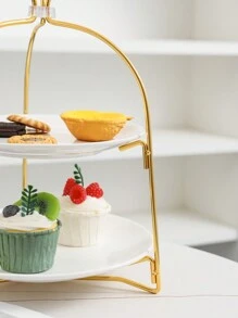 1入現代輕奢風2層陶瓷蛋糕盤,歐式折疊水果盤適用於派對點心,水果,糖果展示 - 白色 - 查看 5