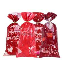 25入/50入組情人節圖案塑料袋，蘊含愛的主題派對糖果包裝用品婚禮禮品袋 - 02 - 查看 3