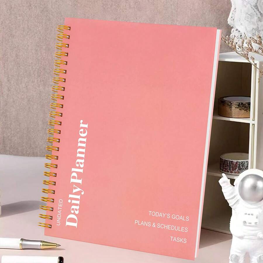 BUBU 1pc Daily Planner To Do List Task Checklist Notebook,Undated Spiral Notebook With Goals,Important Time, Notes.Perfect For Home, School Or Office - Pink - View 1