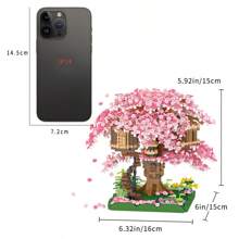 1盒櫻花樹和樹屋微型積木玩具共2008塊,桌面裝飾和女孩生日禮物 - 2028 顆粒粉紅色樹屋 - 查看 7