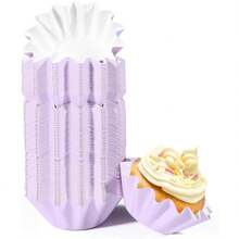 Miliocry 50入組花形標準鬆餅紙套,防油紙杯蛋糕紙套,適合婚禮、生日、嬰兒派對或假日派對等場合 - 紫色 - 查看 2