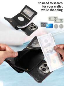 1pc Multi-Functional Cross-Body Wallet Case Compatible With Iphone 16pro, PU Leather Anti-Theft Phone Cover Compatible With Samsung - Black - View 4