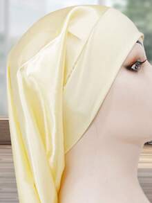 有彈性的緞面睡帽,配寬邊設計,長髮癌症頭巾波尼帽,適合女性 - 米色 - 查看 5