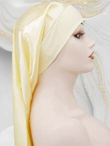 有彈性的緞面睡帽,配寬邊設計,長髮癌症頭巾波尼帽,適合女性 - 米色 - 查看 6