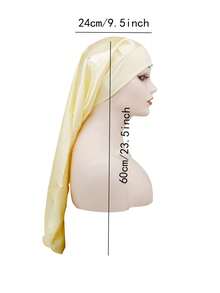 有彈性的緞面睡帽,配寬邊設計,長髮癌症頭巾波尼帽,適合女性 - 米色 - 查看 2