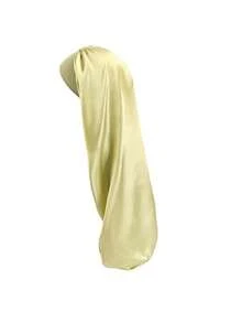 有彈性的緞面睡帽,配寬邊設計,長髮癌症頭巾波尼帽,適合女性 - 米色 - 查看 4