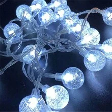 1組氣泡水晶球戶外防水太陽能燈串,具有8種照明模式,5m/20 Led、7m/50 Led、12m/100 Led 款式適用於花園、庭院、婚禮、派對、情人節、聖誕節、萬聖節、街道和節日裝飾燈 - 白色 - 查看 6