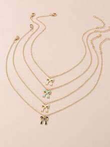 4 件/套女孩虹彩蝴蝶結項鍊