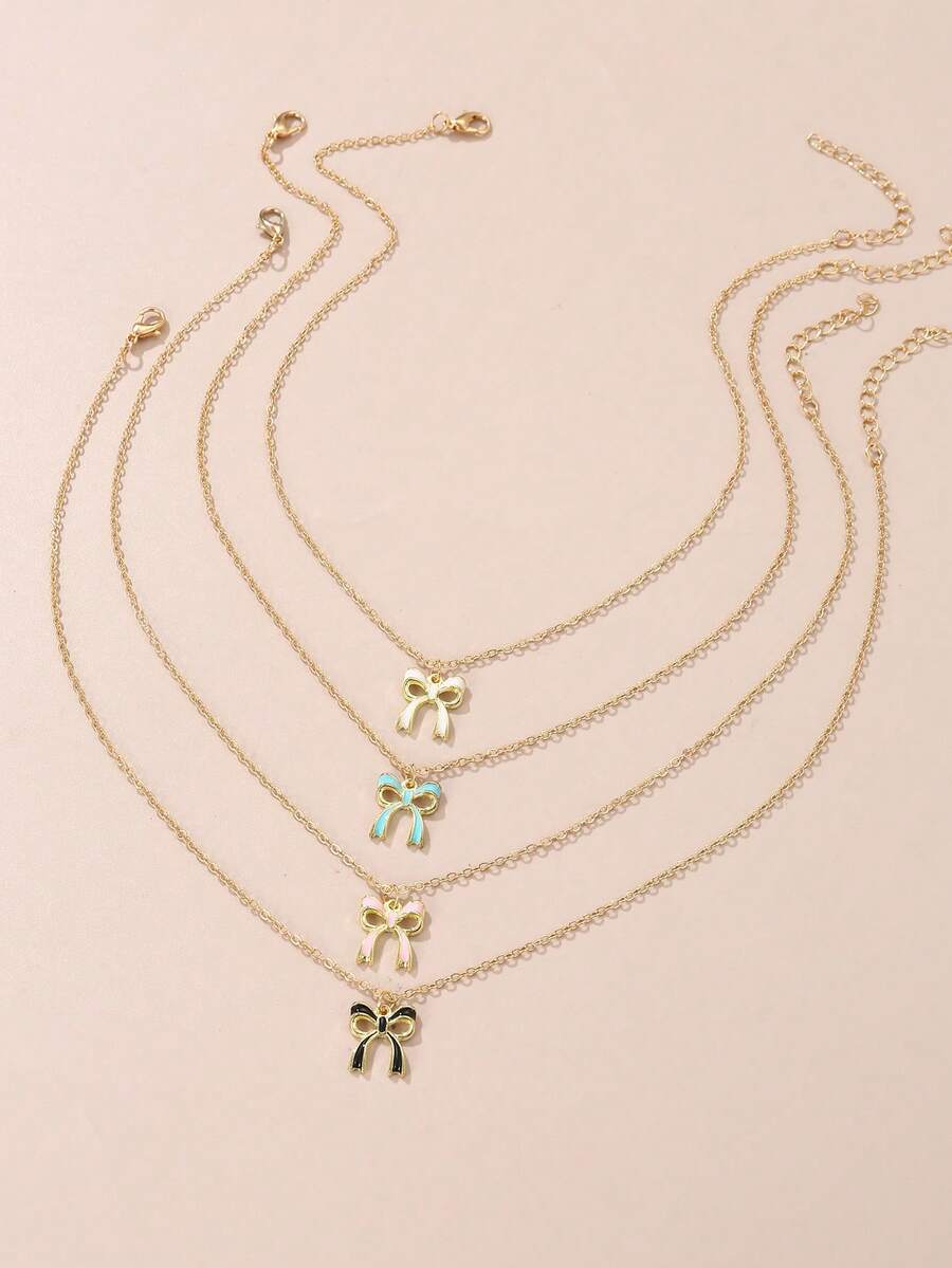 4 件/套女孩虹彩蝴蝶結項鍊