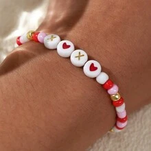 1 件訂製圓形串珠手鍊波西米亞風手工製作多色循環設計珠寶可愛心形時尚 2024 新款 - 彩色 - 查看 3