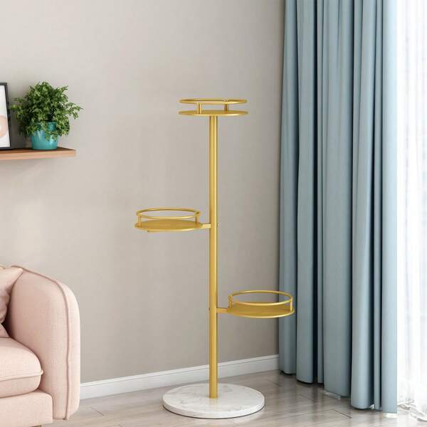 1pc 3-Tier Flower Rack, Indoor Floor-Standing Balcony Decor Organizer Shelf, Metal Luxury Flower Pot Hanging Rack For Living Room, Durable, Anti-Rust, Easy Assembly, Flower Stand