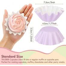 Miliocry 50入組花形標準鬆餅紙套,防油紙杯蛋糕紙套,適合婚禮、生日、嬰兒派對或假日派對等場合 - 紫色 - 查看 3