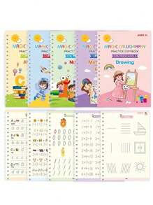 (5入組複寫本+1支筆+10支筆芯+1個筆座)英文字母練習本,供兒童練習神奇寫字和學習字母使用 (筆座顏色隨機) - 彩色 - 查看 1