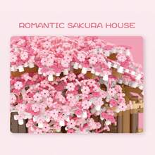 1盒櫻花樹和樹屋微型積木玩具共2008塊,桌面裝飾和女孩生日禮物 - 2028 顆粒粉紅色樹屋 - 查看 3