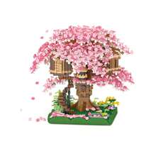 1盒櫻花樹和樹屋微型積木玩具共2008塊,桌面裝飾和女孩生日禮物 - 2028 顆粒粉紅色樹屋 - 查看 5