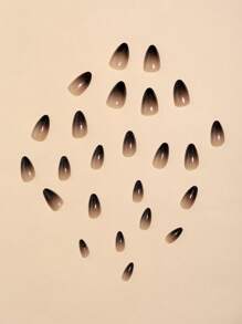 24入組/套短杏仁形現代風格黑色漸變美甲貼紙和珠光美甲貼紙,配有1個指甲緩衝器和1個果凍凝膠 - 彩色 - 查看 7