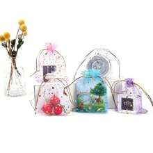 100pcs Star & Moon Shaped Organza Drawstring Bags For Valentine'S Day Gift, Jewelry, Cosmetic & Packaging - White - View 4