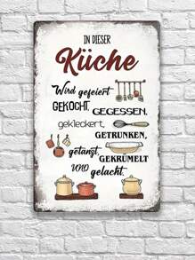 1pc German Text Retro Tin Sign Kitchen With Saying Kitchen Rules,Vintage Metal Wall Sign Kitchen Decoration As A Gift And Decoration 8x12Inch,Retro Wall Art Metal Plaque Vintage Signs - Multicolor - View 1