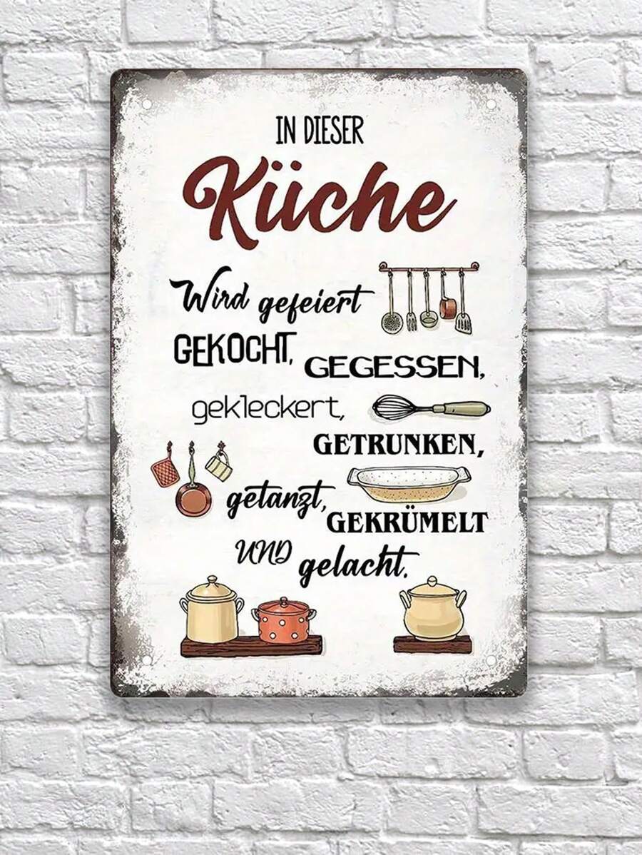 1pc German Text Retro Tin Sign Kitchen With Saying Kitchen Rules,Vintage Metal Wall Sign Kitchen Decoration As A Gift And Decoration 8x12Inch,Retro Wall Art Metal Plaque Vintage Signs - Multicolor - View 1