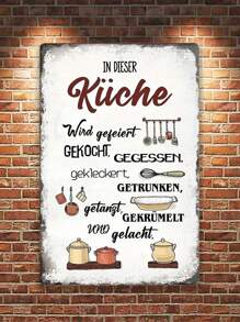 1pc German Text Retro Tin Sign Kitchen With Saying Kitchen Rules,Vintage Metal Wall Sign Kitchen Decoration As A Gift And Decoration 8x12Inch,Retro Wall Art Metal Plaque Vintage Signs - Multicolor - View 2