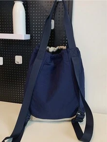 Nylon Leisure Backpack With Drawstring Closure, Lightweight And Large Capacity, Multi-Functional Backpack With Shoulder, Double Shoulder, And Hand Held Option. Color Blocking Campus Bookbag, Suitable For Casual, Travel, Commuting, And School - Blue - View 2