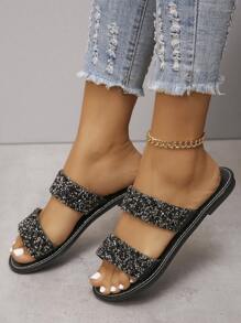 Women'S Summer New Style Transparent Sequin & Rhinestone Decor Large Size Outdoor Casual Beach Slippers