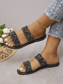 Women'S Summer New Style Transparent Sequin & Rhinestone Decor Large Size Outdoor Casual Beach Slippers