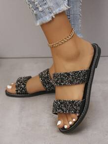 Women'S Summer New Style Transparent Sequin & Rhinestone Decor Large Size Outdoor Casual Beach Slippers