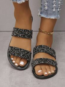 Women'S Summer New Style Transparent Sequin & Rhinestone Decor Large Size Outdoor Casual Beach Slippers