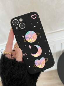 1 pezzo Custodia per telefono con stampa del pianeta dipinta a mano, compatibile con iPhone/, versione internazionale, non la versione domestica - Multicolore - Visualizzare 2