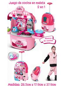 Juego de cocina de alta calidad convertible en maleta, con luces y sonido, juguete para niñas y niños - Rosa Fucsia - Ver 1