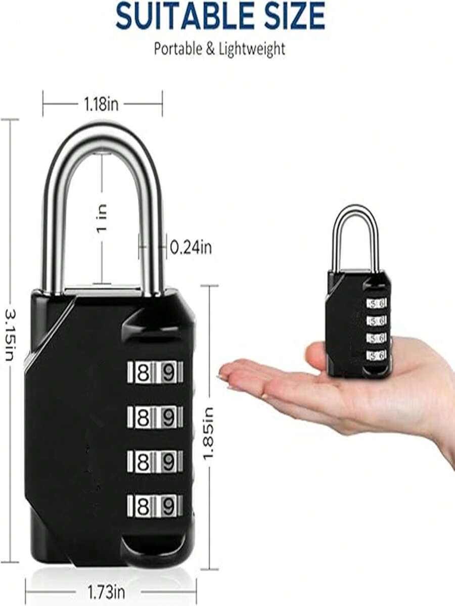 1個小型防水防銹4位數字密碼控制的鎖,適用於行李,健身房,櫥櫃,背包,抽屜,工具箱等用途 - 黑色 - 查看 1