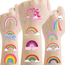 100款風格（10貼）彩虹暫時性紋身貼紙,可愛的卡通美學貼紙,理想的diy、獎勵、兒童青少年成年人萬聖節聖誕生日派對用品、裝飾和禮品 - 彩色 - 查看 3