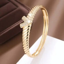 1pc Personalized V Letter Design Fashion Women's Copper Bangle - Bracelet - View 7