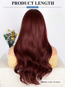 Wine Red Long Wavy Wig With Bangs Natural Looking  Heat Resistant Synthetic Wig For Daily Wear, Parties, And Cosplay - Burgundy - View 3