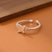1 枚時尚簡約蝴蝶開口戒指適合女士日常佩戴 - 銀色 - 查看 2