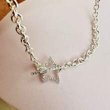 1件新款歐美風銀色星型扣鑲嵌寶石項鍊,適用於日常/情人節女士禮物 - 星星 - 查看 5