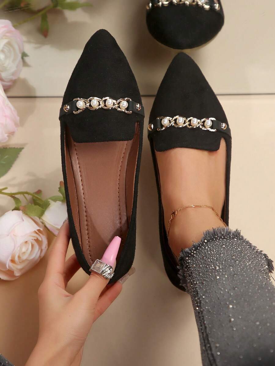 2024热卖！女士纯色舒适平底鞋，日常轻便低帮便鞋，简约低帮芭蕾鞋 - 黑色 - 查看 1