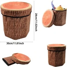 Fruit Storage Stool, Tree Stump Stool, Cut Folding Storage Toy Box, Collapsible Storage Seat Chest, Wood Stump Organizer Stool For Toy, Cloth And Kids - Brown - View 2