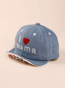 1pc Unisex Baby/Toddler Denim Embroidered "I Love Mama & Papa" Soft Brim Sun Hat, For Spring/Summer/Autumn - Baby Blue - View 3