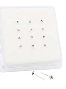 12入組/套前衛銀方晶鋯石裝飾鼻釘適用於女士適用於身體裝飾用品