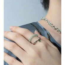 2022年墨竹系列-925銀原創設計稀有創意雙層戒指,附有珠串竹結與珍珠 - 銀色 - 查看 2