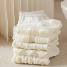 5 Pairs White Lace Bubble Socks For Girl, Thin & All-Match, Spring/Summer - White - View 8