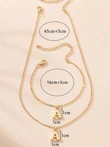Stylish And Simple Ladies Stainless Steel A-Z26 Letter Pendant Bracelet Necklace Set Suitable For Souvenir Gifts - Yellow Gold - View 5