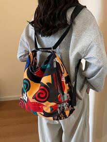 Fashion Color Block Barrel Bag, Multifunctional Backpack, Crossbody And Shoulder Bag - Red - View 4