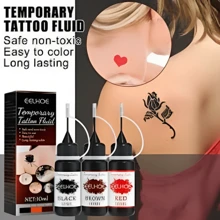 Tinta de tatuaje temporal 3pz de 10ml Tinta de tatuaje temporal a prueba de agua de larga duración Herramienta de tatuaje temporal de gel de pigmento de tatuaje BEAUTY-LEODY - Negro - Ver 1