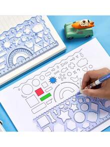 1套7入組法式曲線圓形和螺旋模板,用於繪圖和學校項目 - 藍色 - 查看 5